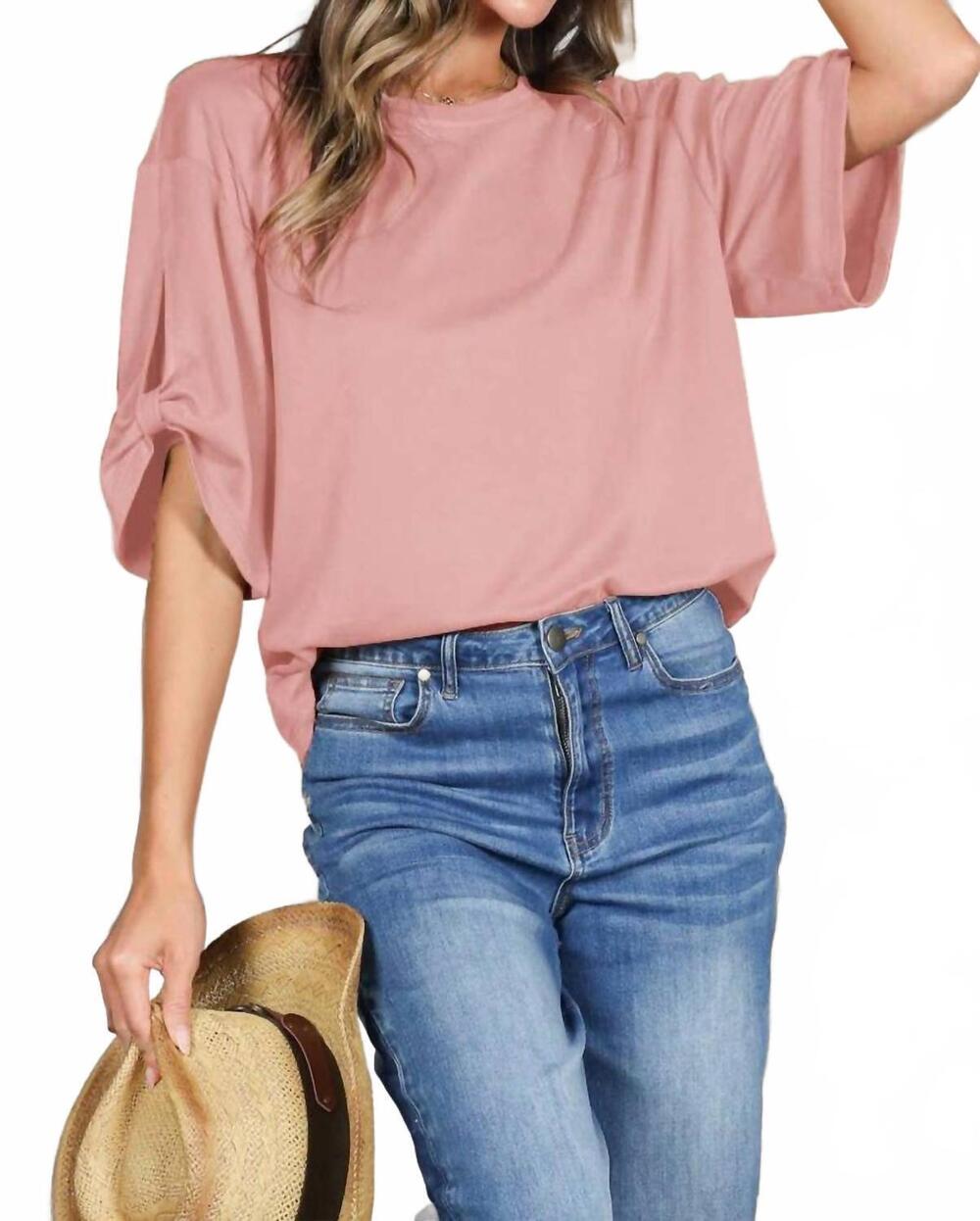 NEW VINE & LOVE tully tie sleeve top in blush
